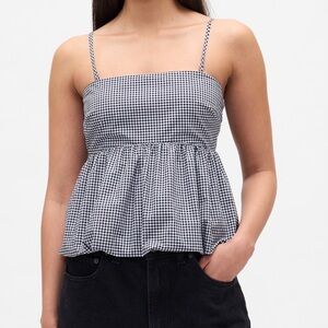 Navy Blue Gingham Cotton Poplin Bubble Top Sizes XS Petite & Small Petite